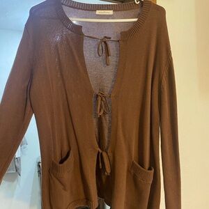 Neuflora Brown Tie-Front Knit Cardigan